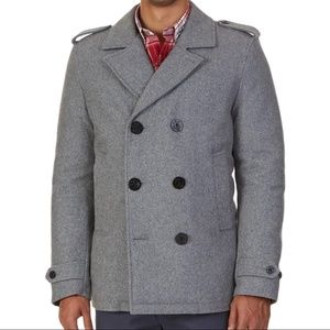 Nautica Gray Wool Blend Outerwear Pea Coat Jacket
